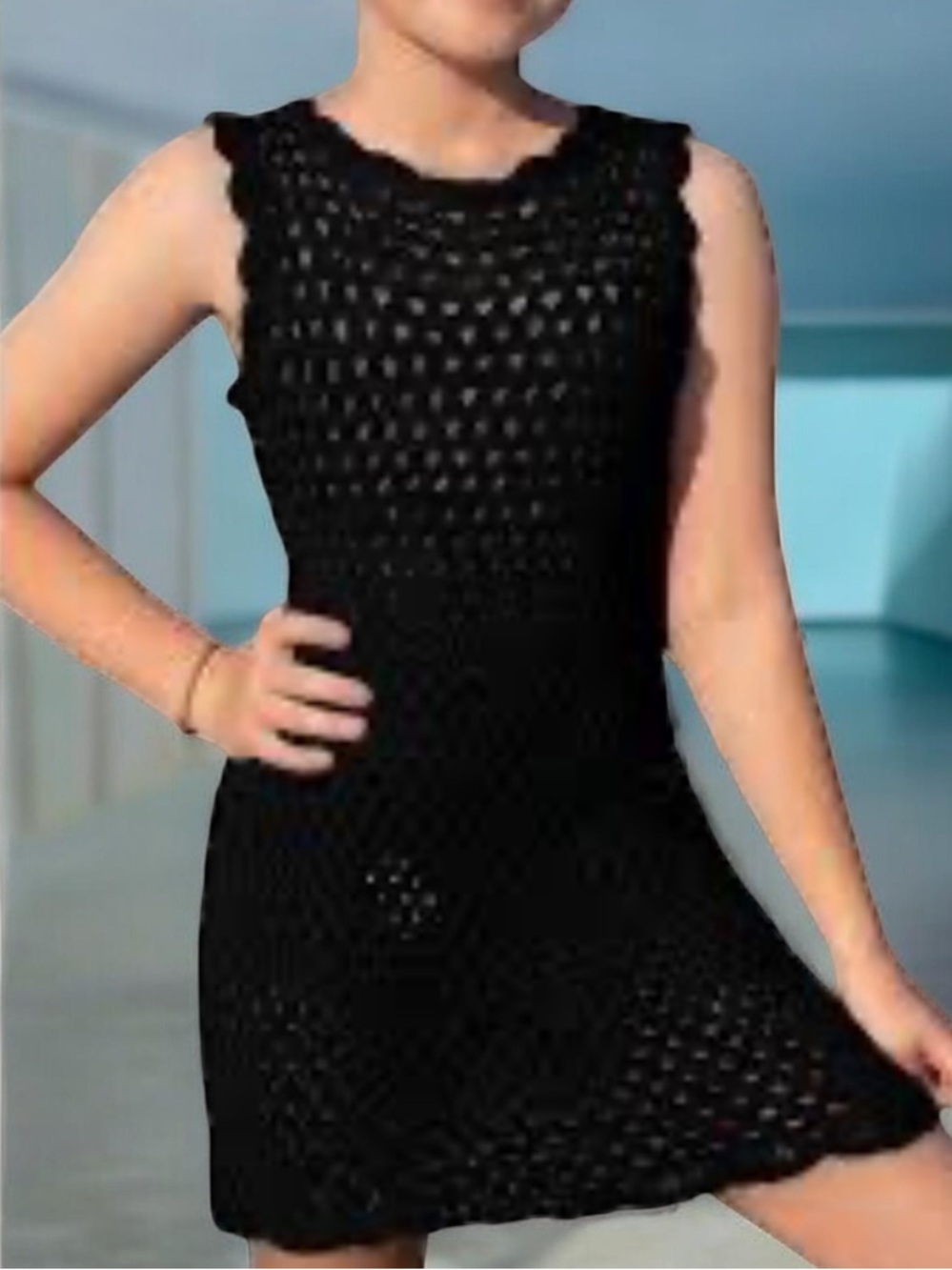 Black Crochet Sleeveless Dress or Tunic